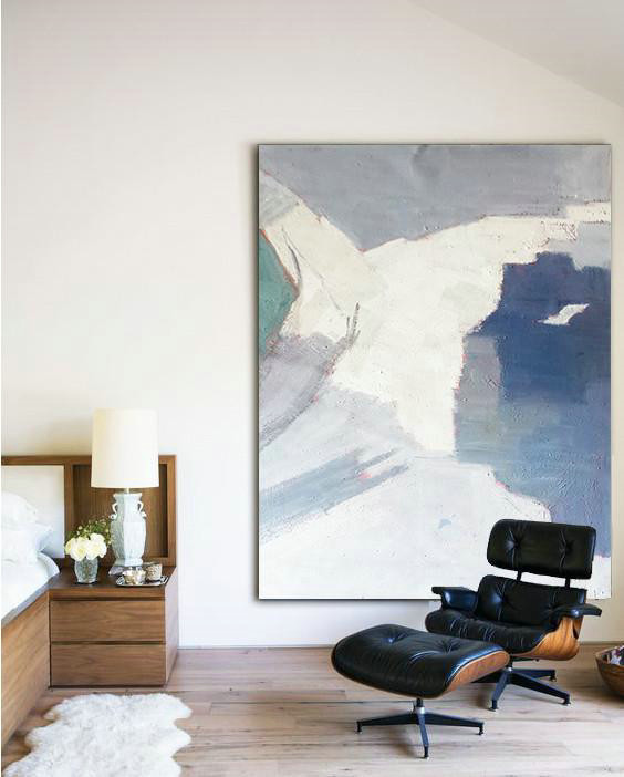 Extra Large Textured Painting On Canvas,Vertical Palette Knife Contemporary Art,Original Art,Grey,White,Blue.etc